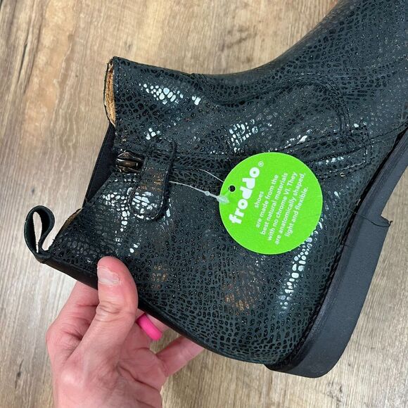 Froddo Leather Suede Snakeskin Print Black Boots Metallic Women's 40 US 9 NWT - Picture 7 of 10